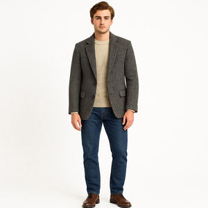 Vintage 1980s Harris Tweed Blazer Charcoal Gray Herringbone Wool Jacket Men 40R